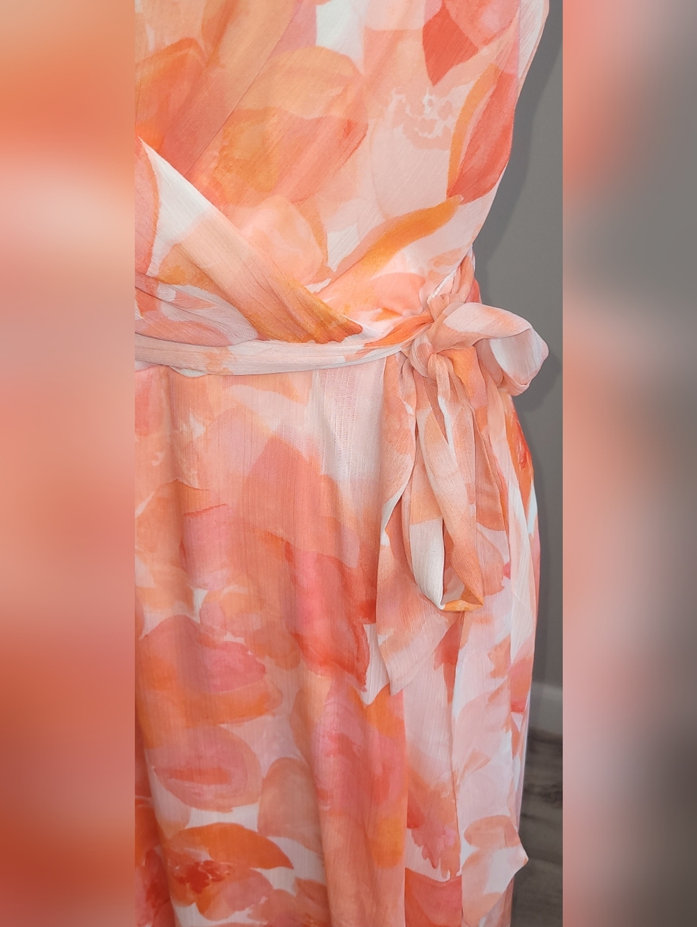 DKNY NWT Floral Maxi Dress Size 10 Peach Coral High Low Formal - Picture 3 of 10